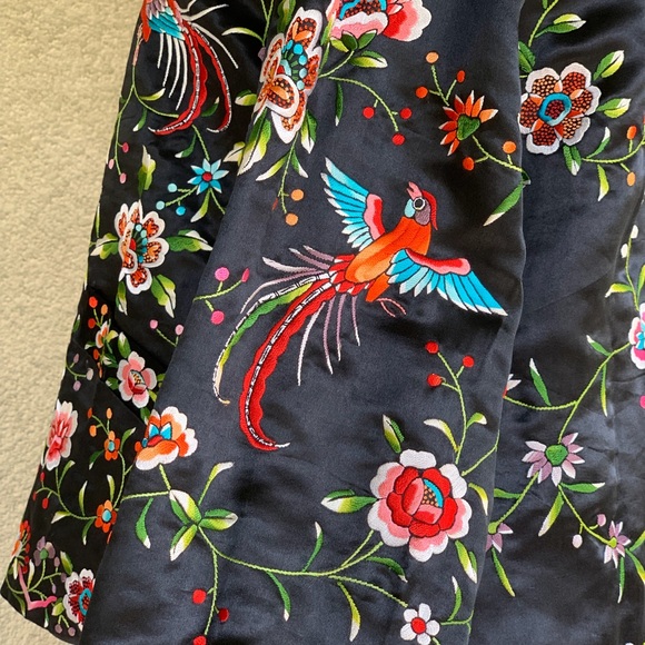 Exquisite Embroidered Asian Black Satin Jacket - Picture 8 of 8